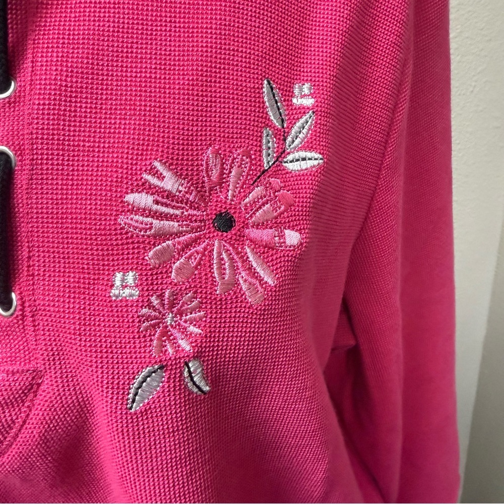 Allison Daley Pink Floral Embroidered Quarter Zip Pullover Petite Large - Picture 4 of 10